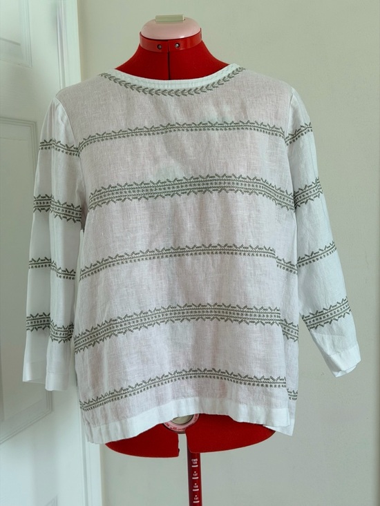 J. Jill Tops - NWOT NEW J.Jill Love Linen Embroidered Top Blouse Shirt White/Sage 3/4 Sleeve M